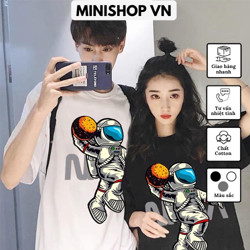 Áo thun tay lỡ form rộng unisex phi hành gia Nasa chất cotton mềm mát