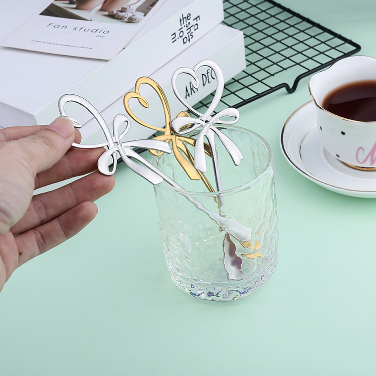 Thìa hình nơ 3D xinh xắn đáng yêu dùng uống trà cà phê làm bằng Inox