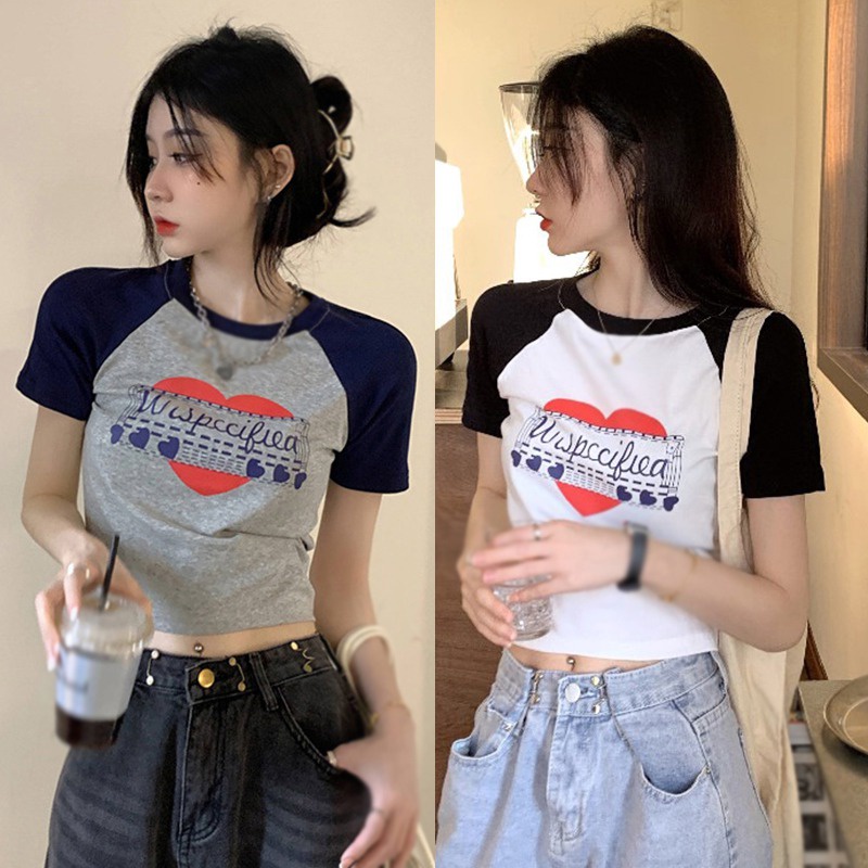 Áo Thun Tay Ngắn Cổ Tròn In Họa Tiết Phong Cách Hàn Quốc Thời Trang Cho Nữ