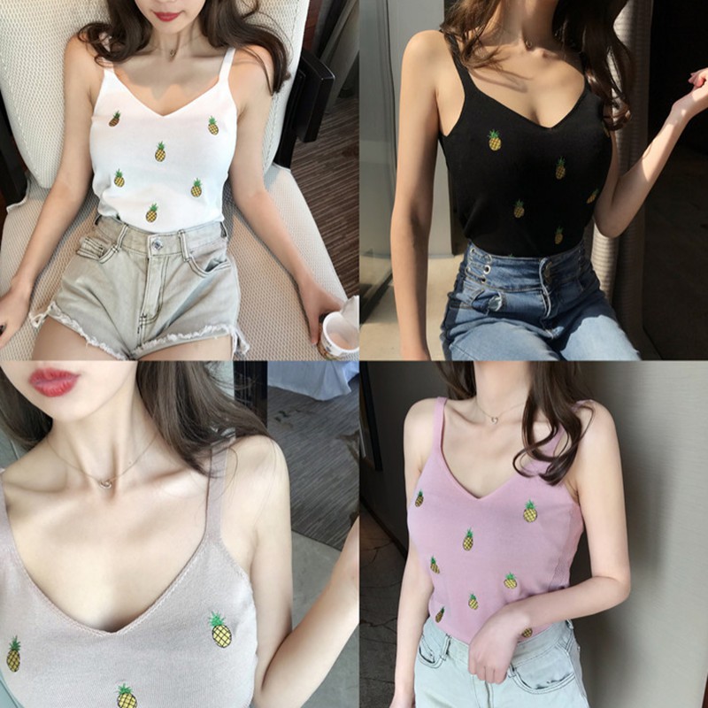 Áo không tay thiết kế cổ V họa tiết thêu cho nữ