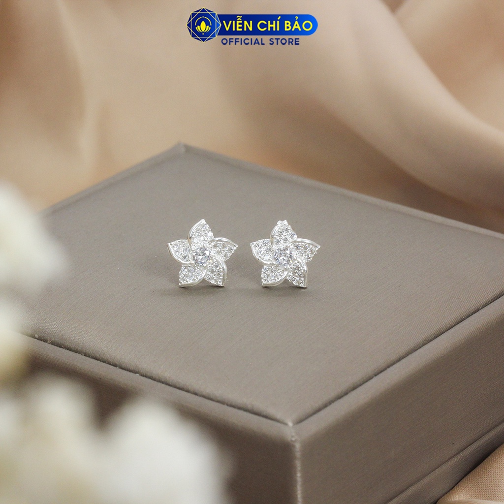 Bông tai bạc nữ hoa đính đá chất liệu bạc 925 thời trang phụ kiện trang sức nữ thương hiệu Viễn Chí Bảo B400731