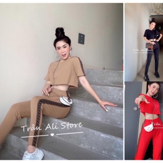 Set bộ thể thao năng động áo croptop quần sọc