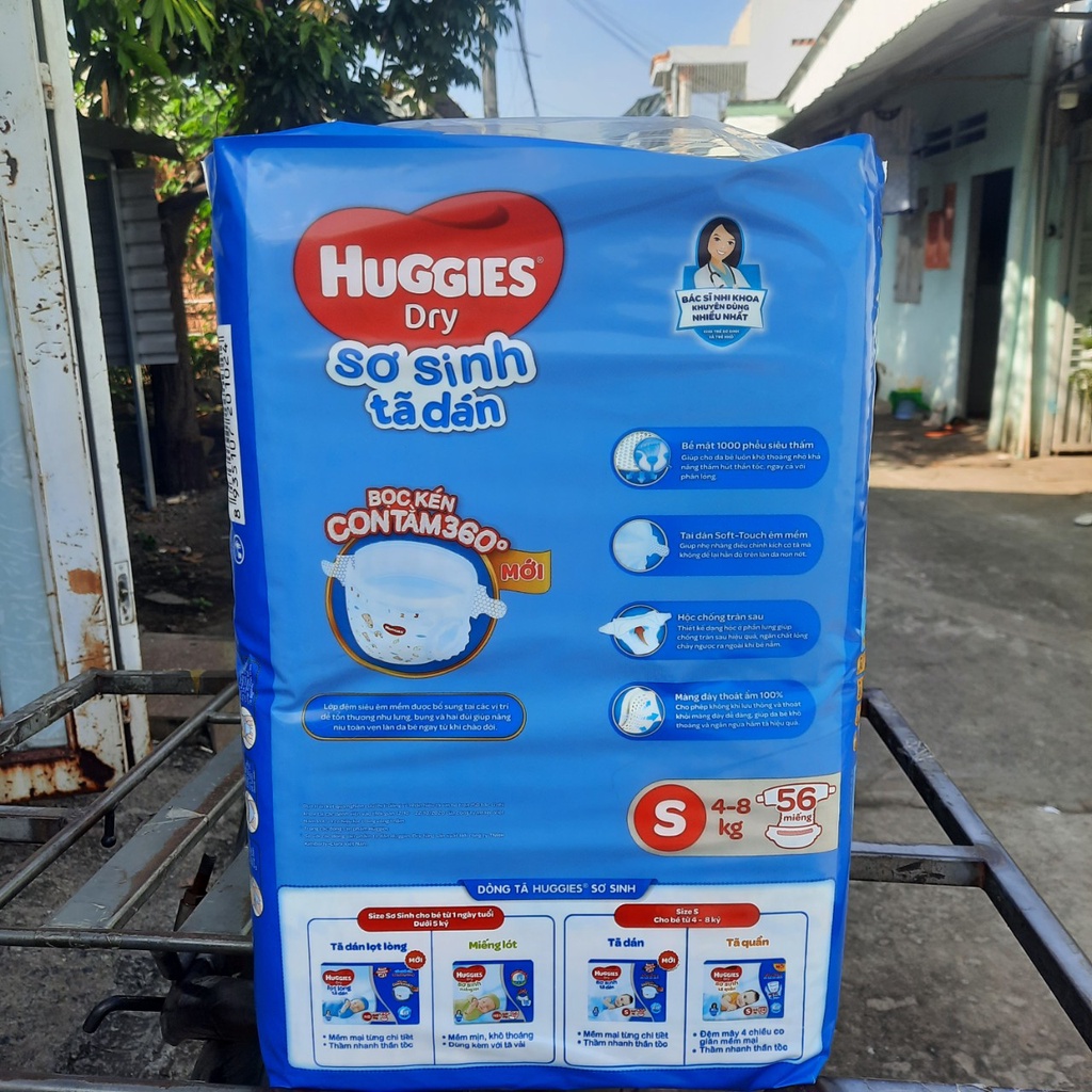 Tã bỉm dán sơ sinh Hugiges S56 miếng tặng kèm 10 miếng,tã sơ sinh huggies mẫu mới bọc kén con tằm 360 cho bé 4-8kg