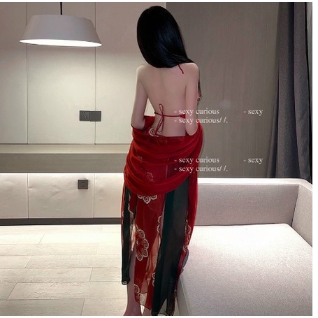 Tặng kèm chip - Váy ngủ + yếm + khăn voan hoạ tiết công cosplay quyến rũ CT05