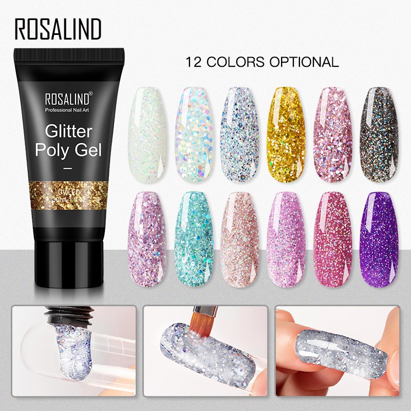 ✨Nhân Vật ROSALIND Trong ROSALIND✨ Gel Poly 30ml 12 Màu Lấp Lánh Thời Trang Dùng Nối Dài Móng Nhanh Chóng