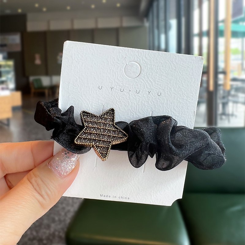 Dây buộc tóc, cột tóc scrunchies đính đá HÌNH NƠ màu trơn Hàn Quốc