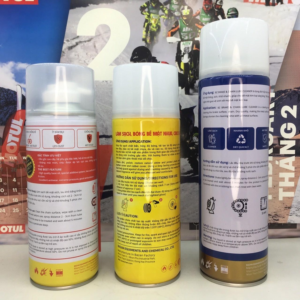 Chai xịt BZ dưỡng sên, rửa sên và phục hồi nhựa nhám,làm đen lốp