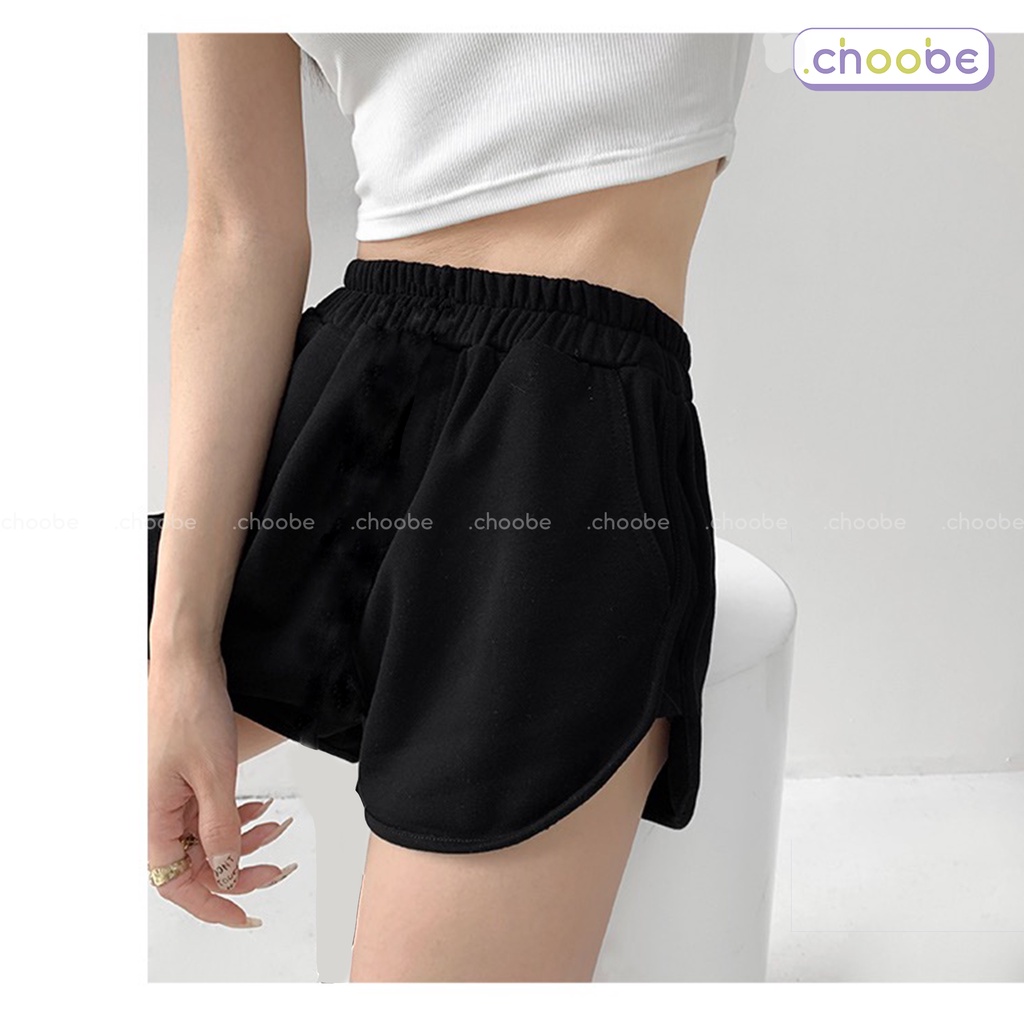 Quần đùi nữ Choobe cạp chun co giãn tốt xẻ vát bên hông năng động vải dày dặn short cá tính kiểu trơn basic QS11