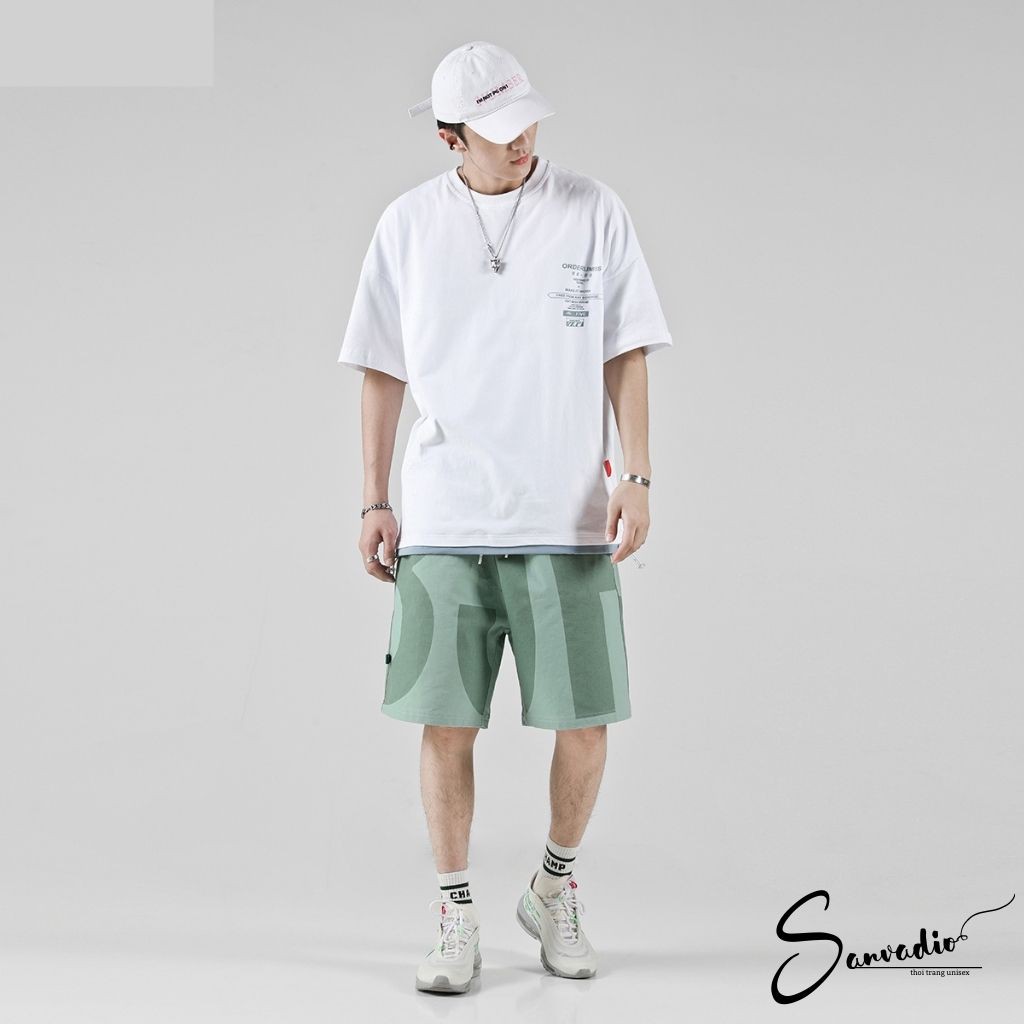 Áo thun SANVADIO unisex tay lỡ phông form rộng oversize 2 màu trắng và đen cotton dáng xuông