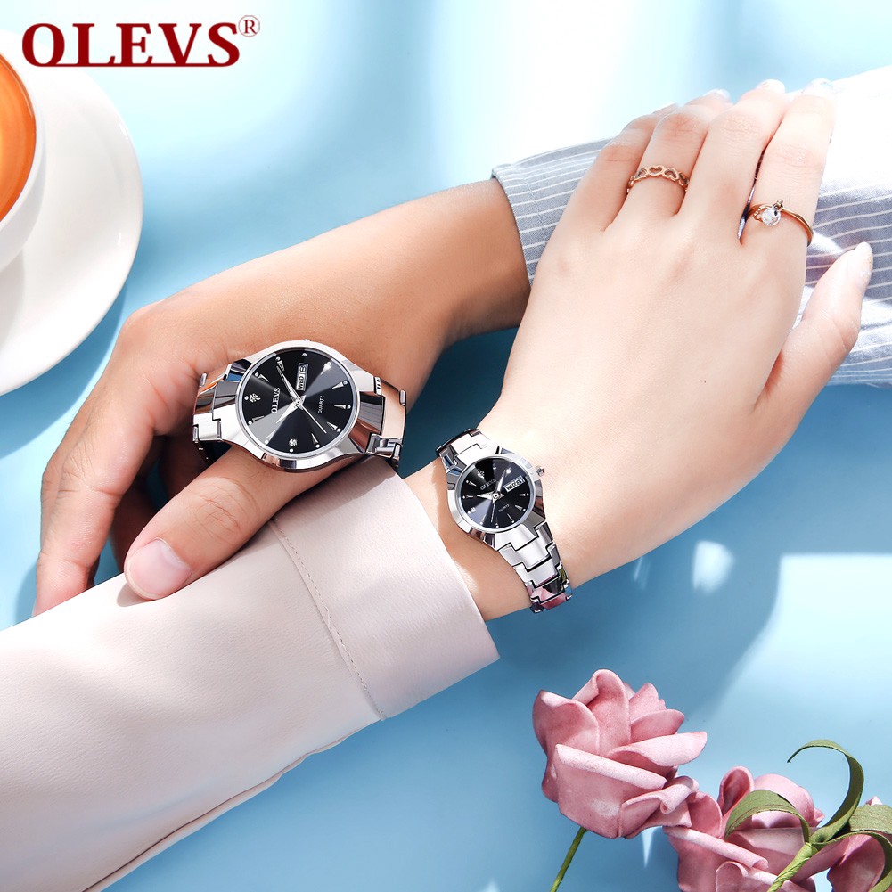 Đồng đeo tay thạch anh OLEVS 8697 chất liệu thép vonftam thời trang cho cặp đôi