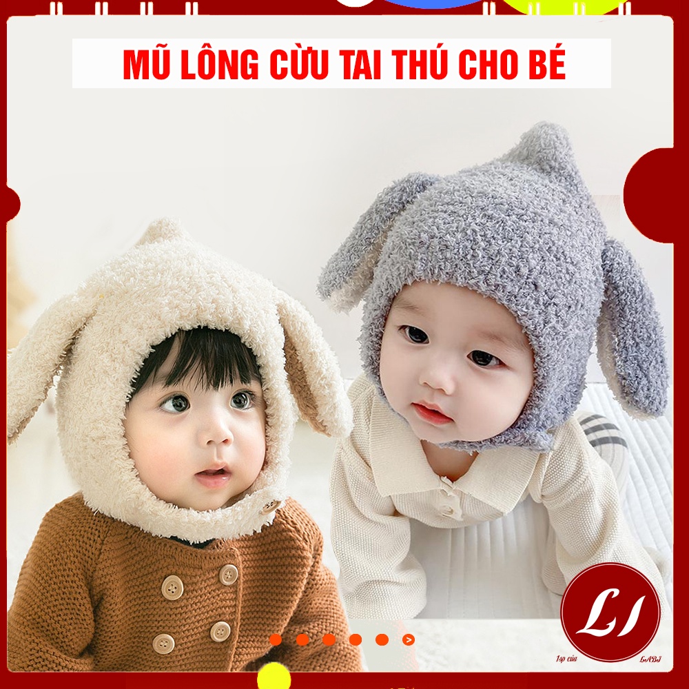Mũ lông cừu tai thú có CÚC mềm mại, ấm áp cho bé 0-3 tuổi