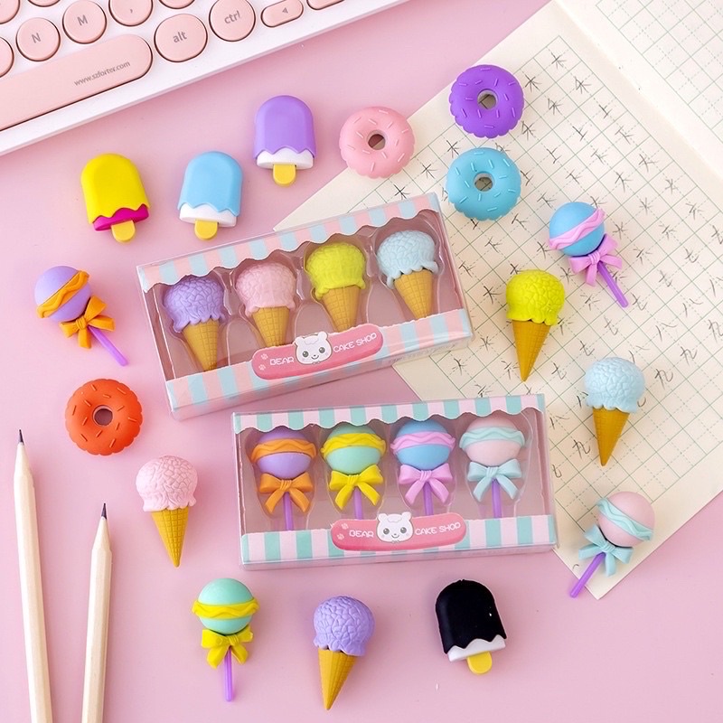 Set 4 gôm tẩy họa tiết ngộ nghĩnh, đáng yêu