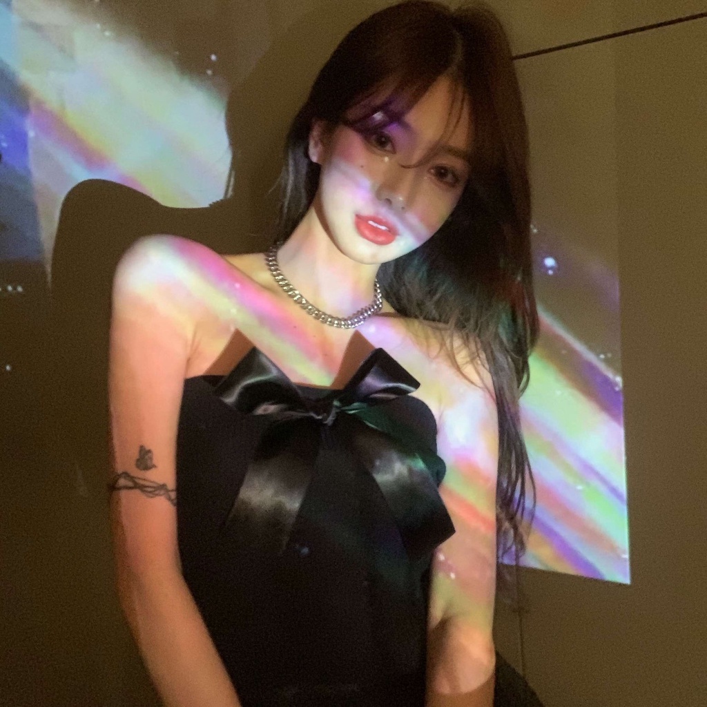 Áo crop top dệt kim nơ 2 dây trong mùa hè cho nữ