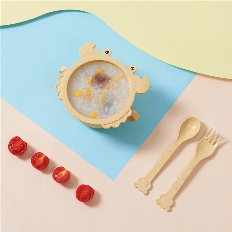 Khay Ăn Dặm Kiểu Nhật Chất Liệu Lúa Mạch Hình Cua Vàng Kèm Thìa Dĩa An Toàn Cho Bé YOOTA BABY