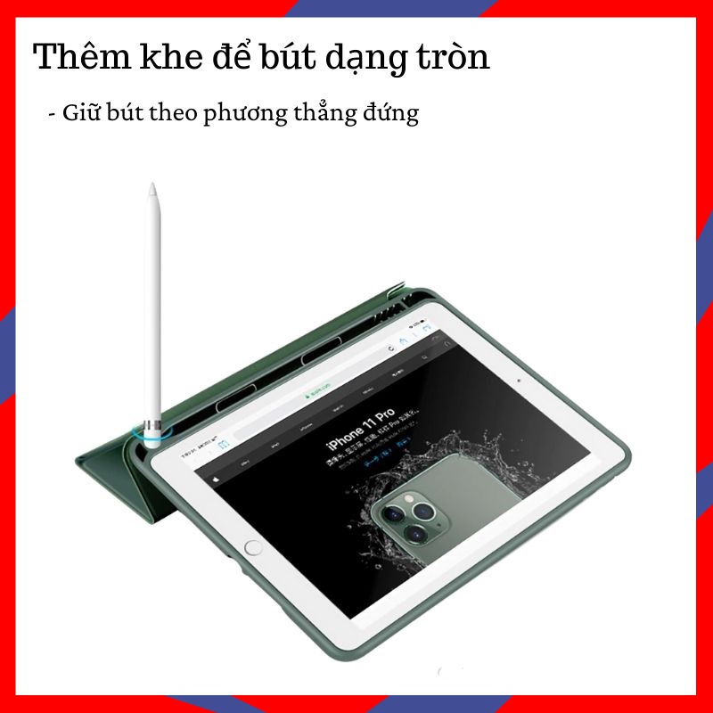 [Bản nâng cấp]Bao Da Thông Minh Cho Ipad Phiên Bản Có Khay Đựng Bút Chính Hãng Calux 100% Viền Silicon