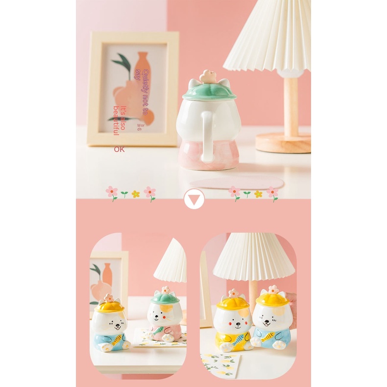 Cốc Sứ In Hình Mèo Hoạt Hình Kèm Muỗng Sáng Tạo Cho Học Sinh