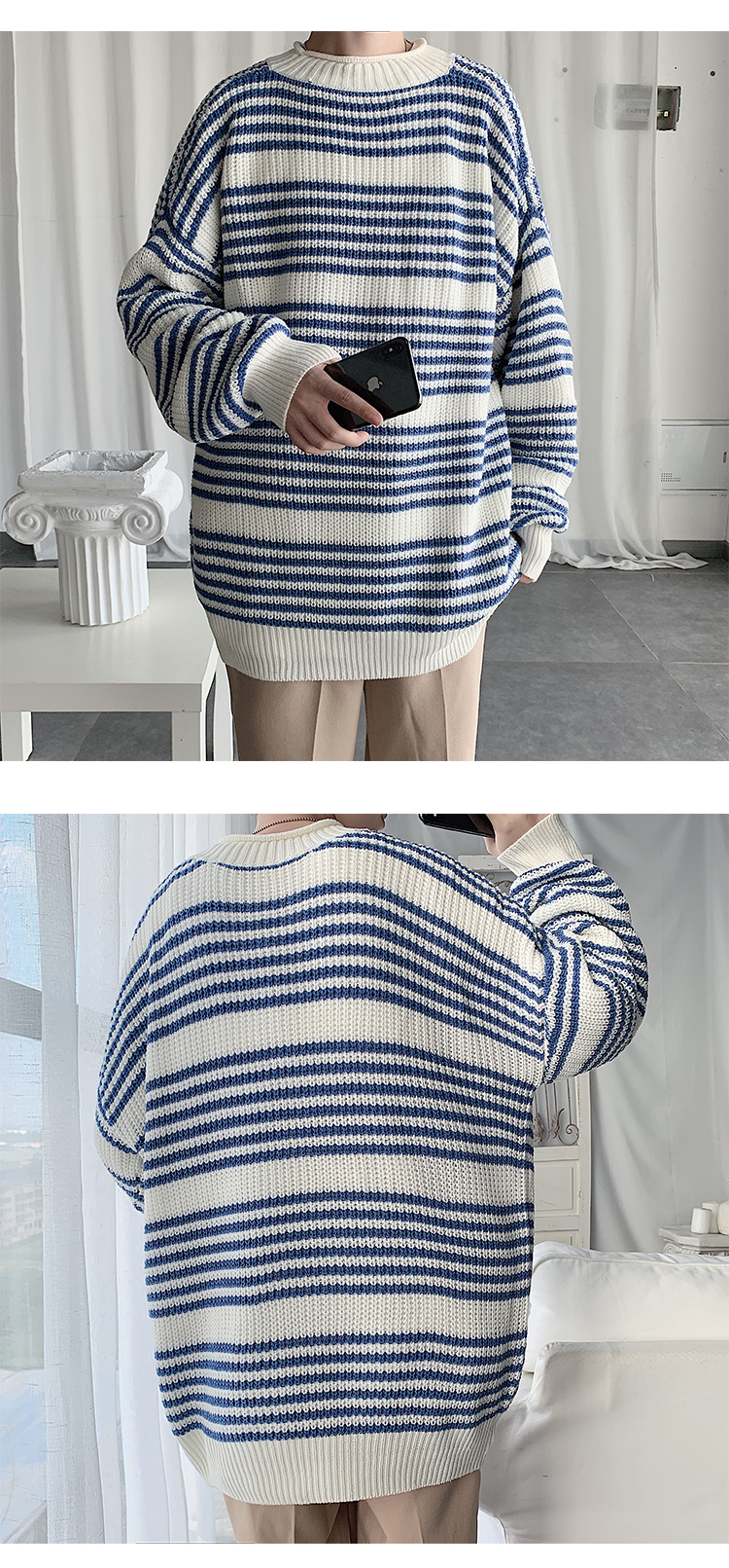 Áo Sweater Dáng Rộng Kẻ Sọc Kiểu Retro Trung Hoa Cá Tính Cho Các Cặp Đôi