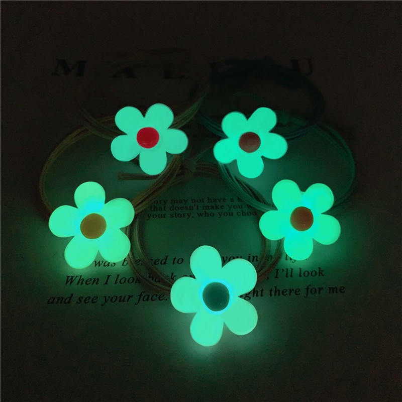 Dây Cột Tóc Cao Su Phối Hoa Dạ Quang Dễ Thương Đơn Giản Cho Nữ