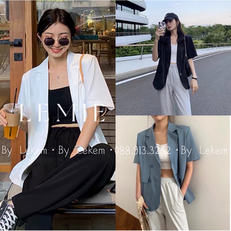 Áo Blazer - Vest Cộc Tay Dáng Rộng Chất Mát -áo vest khoác ngoài 1 lớp trơ -Áo blazer trơn/kẻ tông màu lạ (ảnh thật/sẵn)