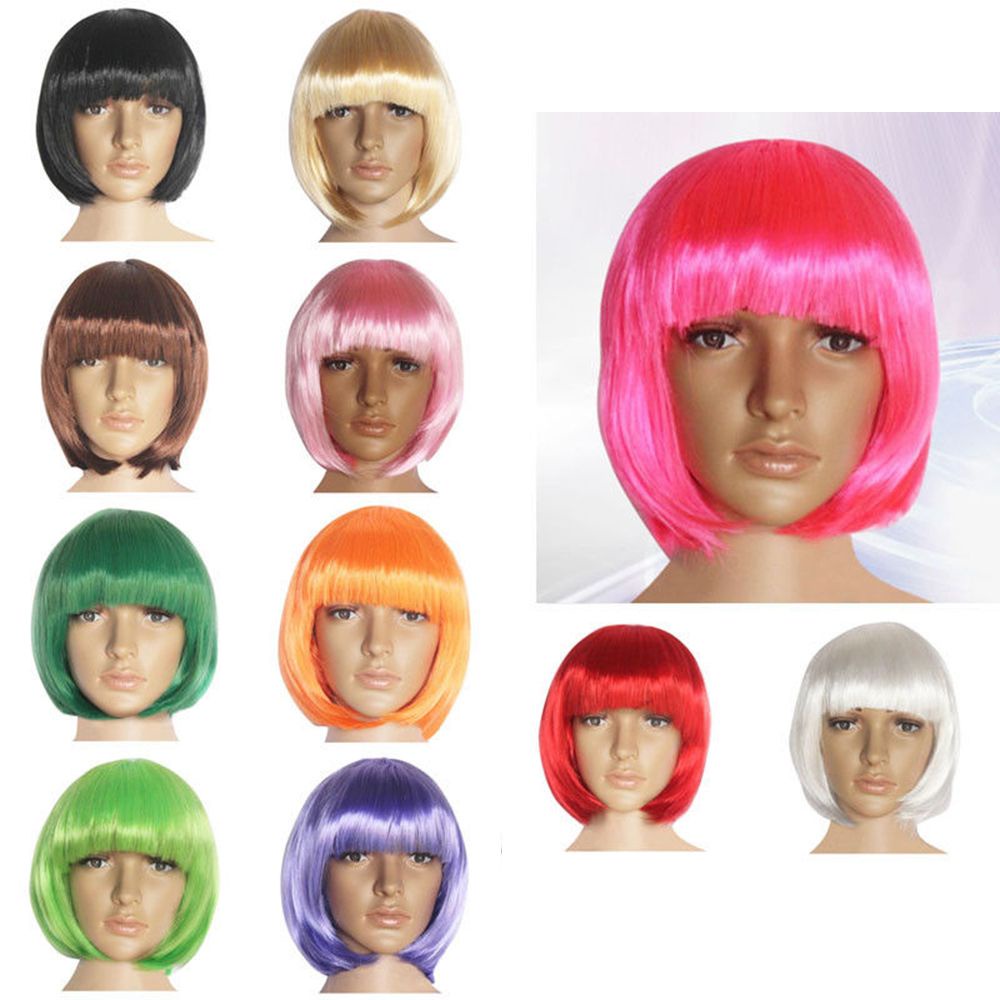 Bộ tóc giả kiểu bob ngắn 14 màu tùy chọn bằng sợi tổng hợp dùng trong hóa trang Halloween