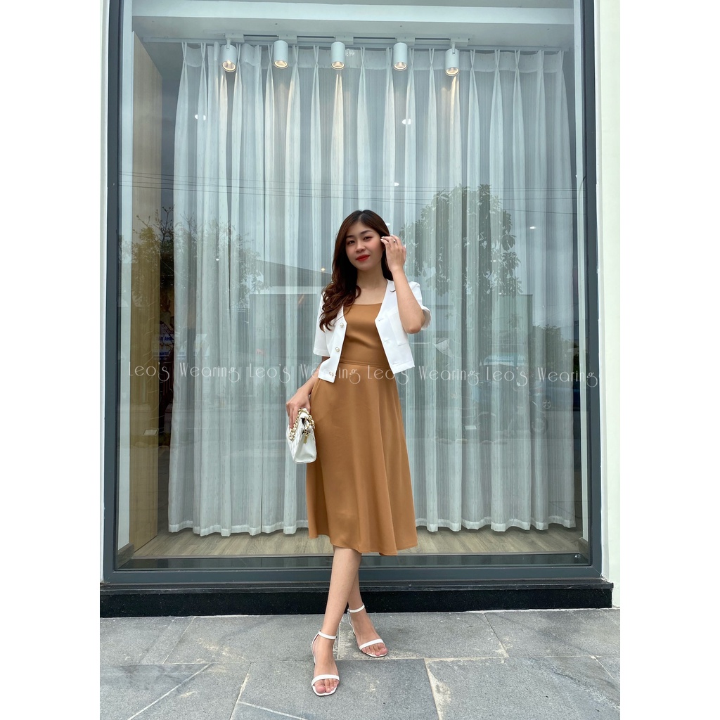 Váy 2 Dây Bản To dáng Xòe Mix Áo Khoác Vest Lửng Croptop LEOSWEARING N43 | BigBuy360 - bigbuy360.vn