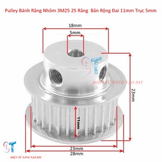 Pulley Bánh Răng Nhôm 3M25 25 Răng Bản Rộng Đai 11mm Trục 5mm