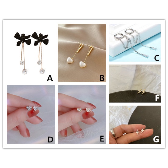 1 Cặp Bông Tai Nữ Đính Ngọc Trai Và Nơ Tua Rua Thời Trang