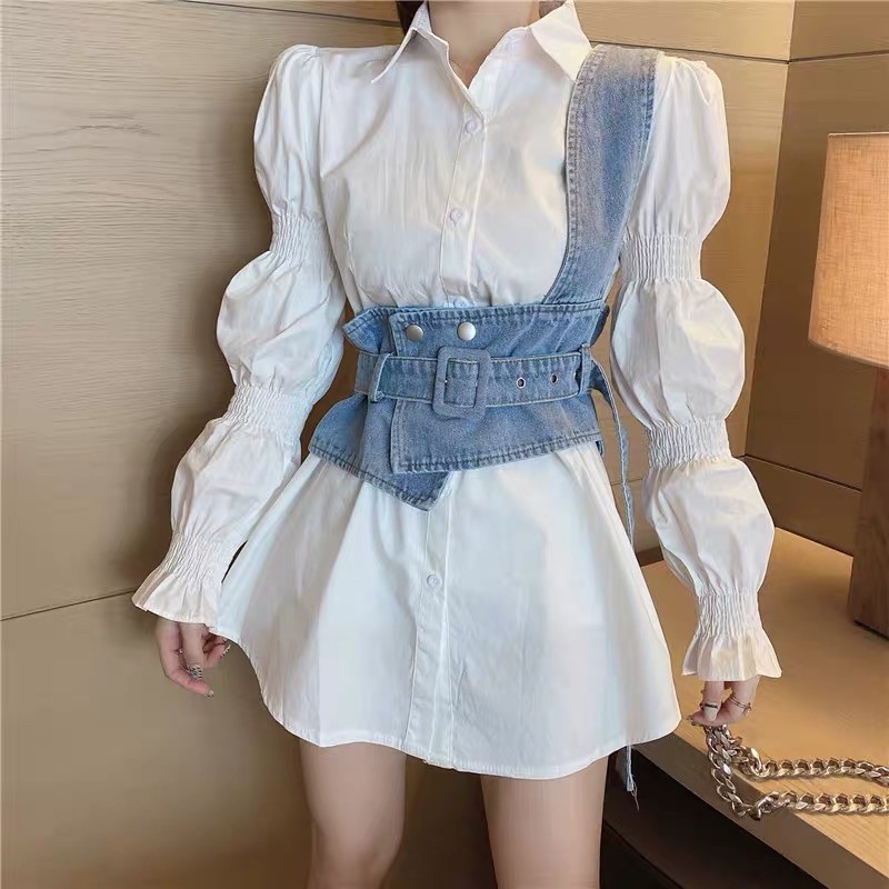 Set áo sơ mi kèm yếm đai bò