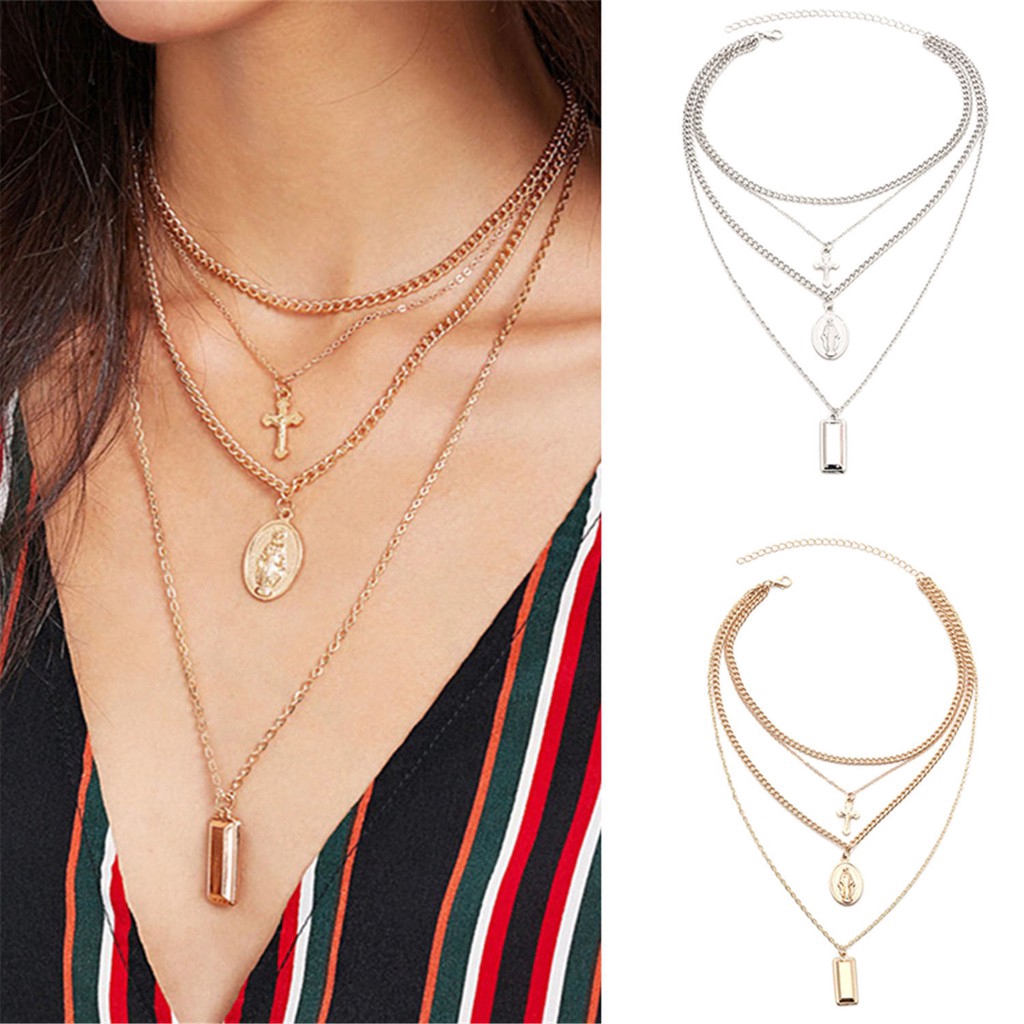 Dây Chuyền Lớp Mặt Hình Thánh Giá Phong Cách Boho