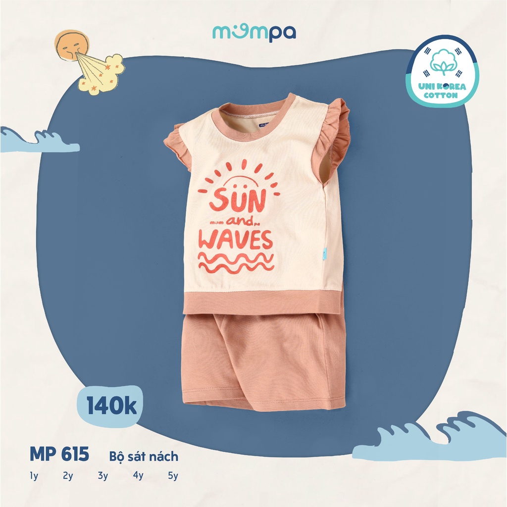 Quần áo ba lỗ bé trai bé gái Mompa 1-5 tuổi cổ tròn vải cotton thoáng mát thấm hút mặc nhà đi học mùa hè