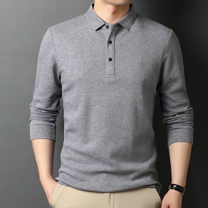 Áo thun polo nam trơn basic cổ bẻ dài tay kiểu dáng hàn quốc