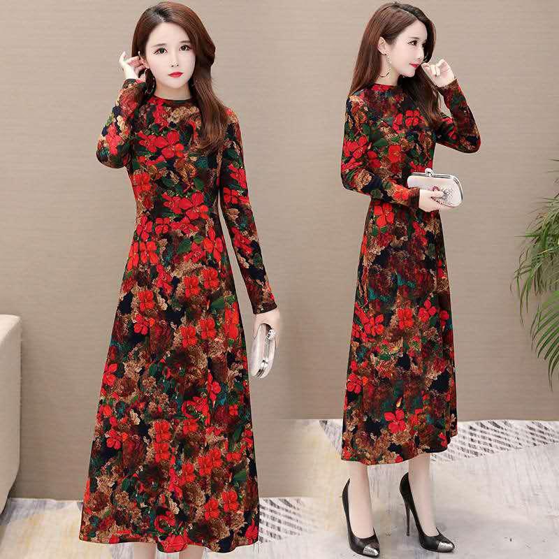 Đầm tay dài dáng ôm hoạ tiết cho phụ nữ trung niên | BigBuy360 - bigbuy360.vn