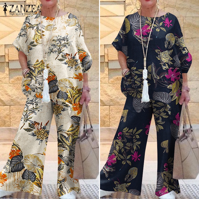 Zanzea Set Áo Tay Dài Và Quần Ống Rộng Thời Trang Dành Cho Nữ