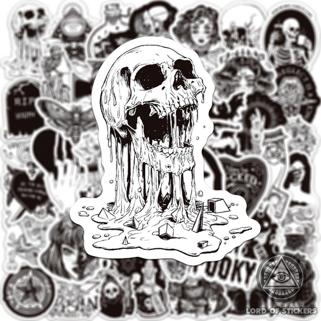Set 100 Sticker Đen Trắng Graffiti Gothic Hình Dán Chống Thấm Nước Trang Trí Mũ Bảo Hiểm, Laptop, Điện Thoại, Đàn Guitar