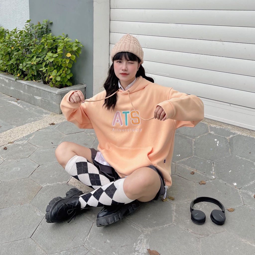 AITHERSTUDIO-ÁO Hoodie thêu Big Logo Form rộng
