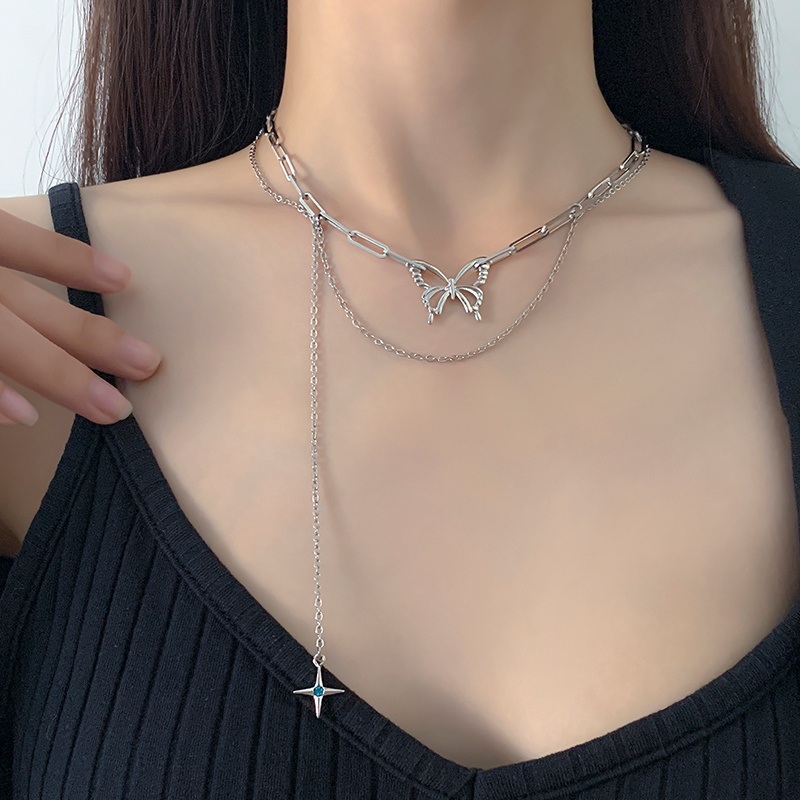 Vòng cổ Hai Lớp Bằng Thép Titan Mặt Hình Bướm Thời Trang Mùa Hè Mới Dành Cho Nữ
