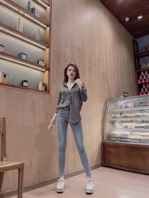 Áo Sơ mi jean nữ dài tay nhiều màu hàng Quảng Châu