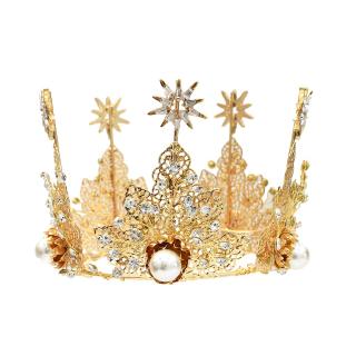 Baroque Gold Bridal Crown Jewelry Flower Handmade Crystal Wedding Tiara 0577