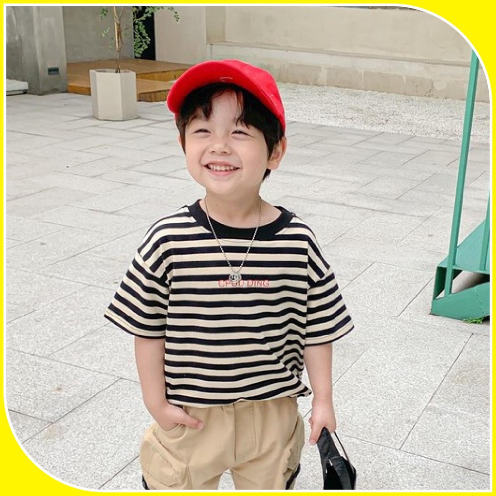 Áo phông cotton kẻ chữ đỏ cho bé sz 90-150, áo thun bé trai A010