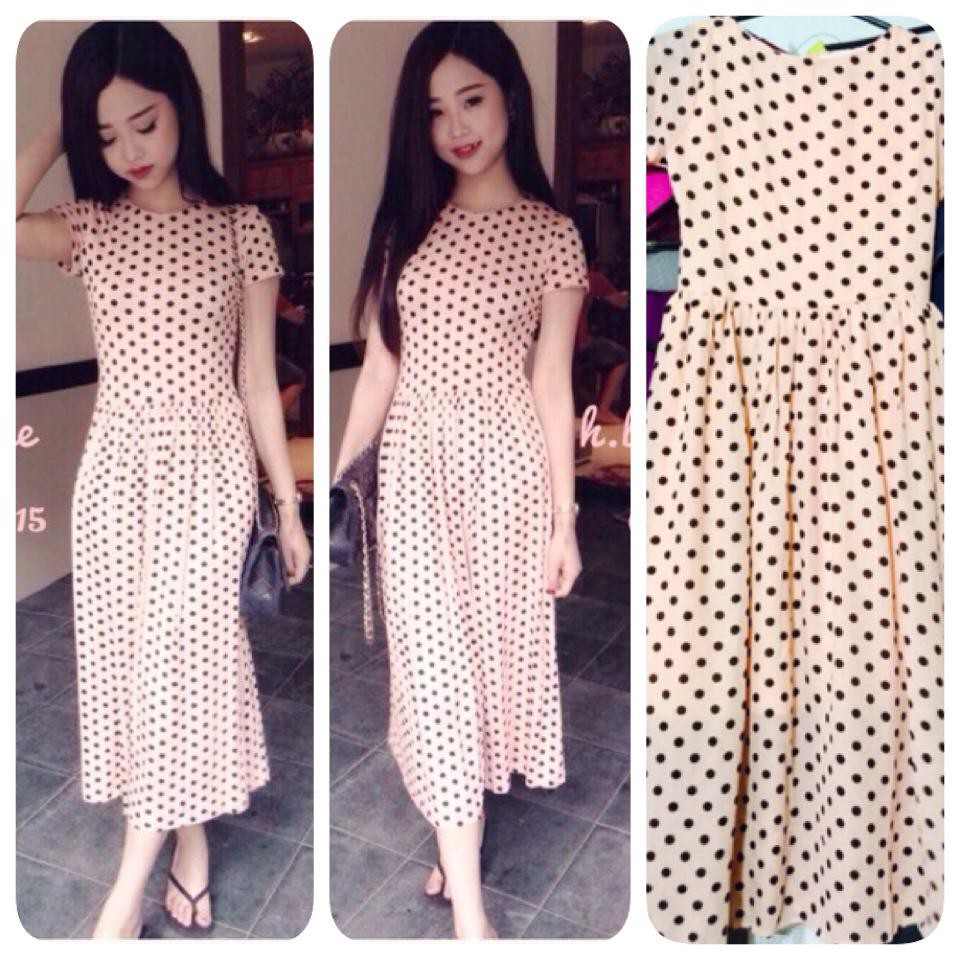 Đầm suông from dài tay con chấm bi cực xinh xắn DA715