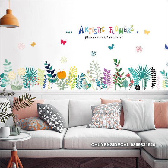 Decal dán tường - Cỏ cây sắc màu vui nhộn