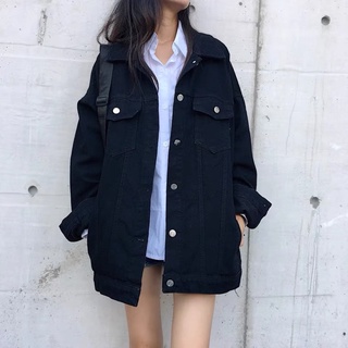 Áo khoác Denim form lớn dày dặn có túi trong đơn giản kiểu dáng suông basic ảnh tự chụp