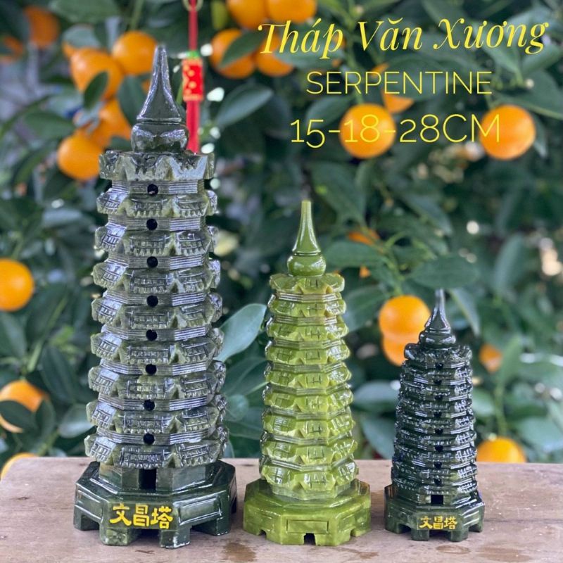 Tháp Văn Xương phong thủy cầu công danh, học hành đổ đạt cao 9 tầng cao 38cm đá ngọc Hoàng Long nguyên khối nặng 3kg