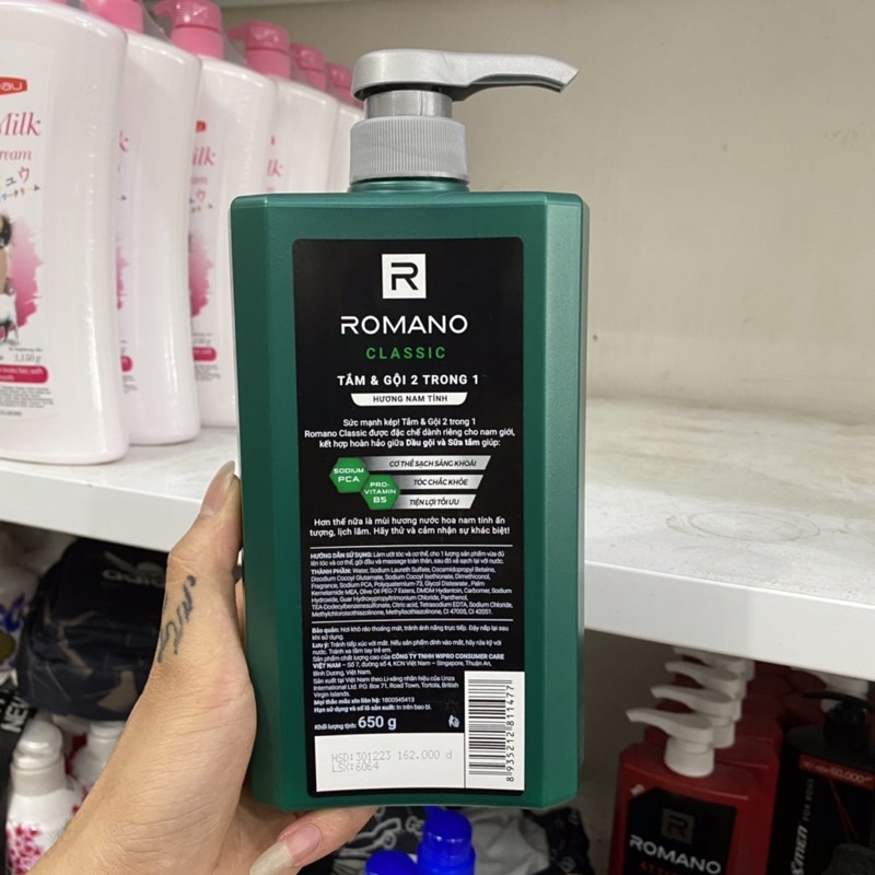 Dầu Tắm & Gội Romano Classic 2in1 Dành Cho Nam Giới 650ml