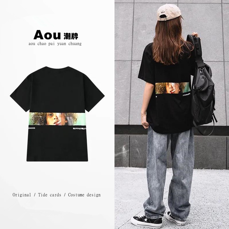 Áo thun ZHELIHANGFEI cotton tay ngắn quá cỡ in họa tiết thời trang độc đáo chất lượng cao dành cho nữ