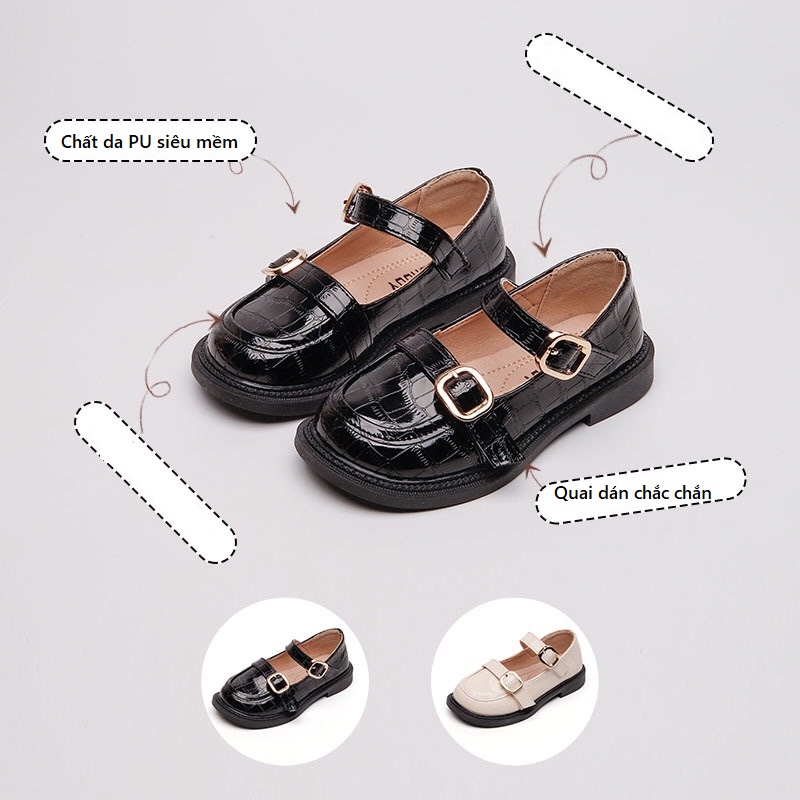 Giày búp bê bé gái - Giày lười chất da PU siêu mềm nhẹ phối 2 quai dán cực xinh đế chống trơn phong cách Hàn Quốc FL17