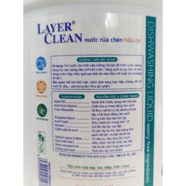 Nước rửa chén bát hữu cơ Layerclean 5 lít, Bảo vệ da tay
