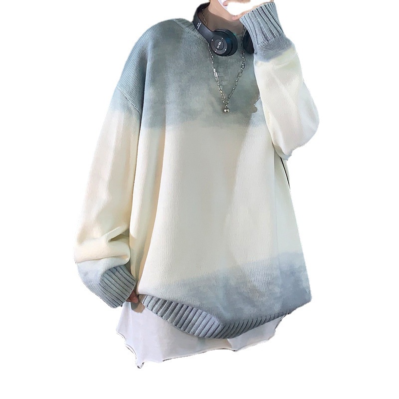 Áo Sweater Cổ Tròn Dáng Rộng Màu Sắc Tương Phản Thời Trang Thu Đông Cho Nam Giới