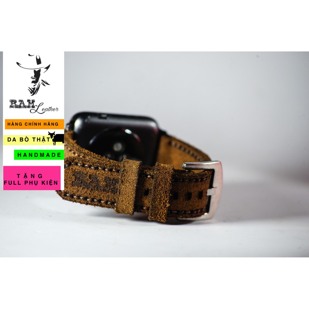 Dây đồng hồ Apple Watch , Iwatch , Iphone Watch Da Bò Lộn Nâu Đậm RAM Leather Classic 1960  Bền Đẹp