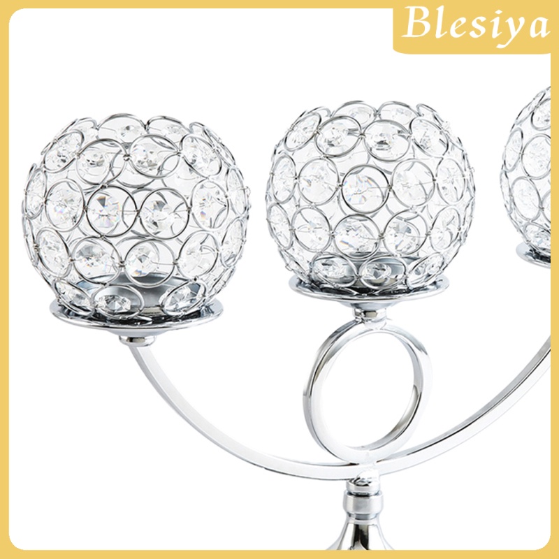 [BLESIYA] Metal Crystal Candle Holder with 3 Arms, Table Decorative Centerpieces for Living Room Home Decoration